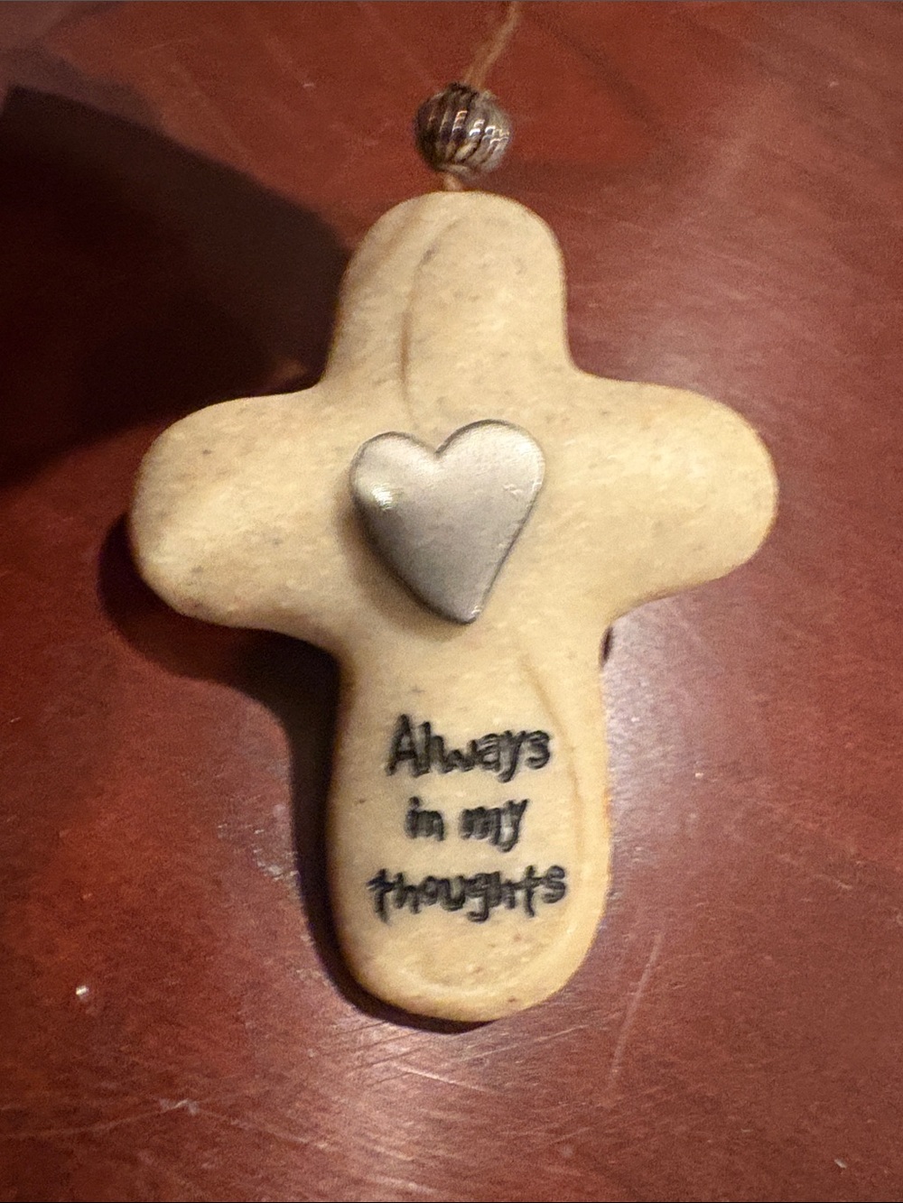 Ceramic Cross Ornament - Always in My Thoughts (Beige)